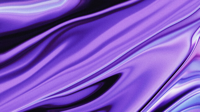 Abstract flowing purple liquid gradient background, metallic wavy silk texture with retro film grain noise and dynamic glossy folds.