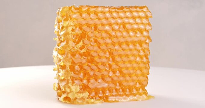 Piece of honeycomb close-up video on rotating table.