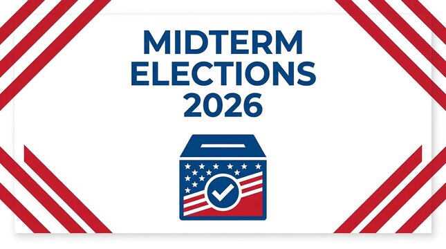 Midterm Elections 2026 design with ballot box.