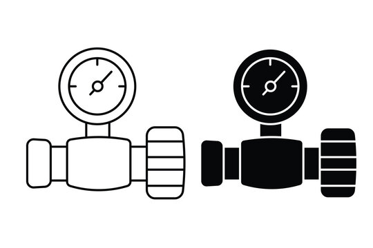 Gas regulator with pressure gauge vector icons isolated on a clean white background for industrial