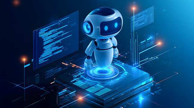 AI agent automation machine learning with flow process, coding, processing system and automation system. Stock Illustration