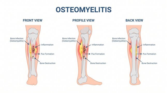 Medical Infographic Showing Bone Infection In Human Lower Leg Anatomy
