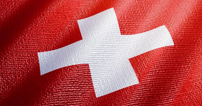 Switzerland flag of silk. 3d render video.