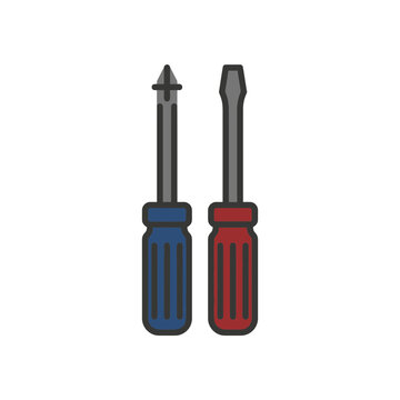 Crossed tip pair of phillips and slotted screwdrivers