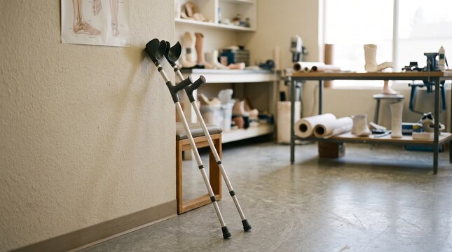 Forearm Crutches in an Orthotics and Prosthetics Workshop