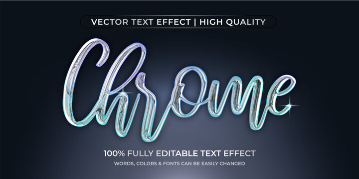 Metallic Chrome Holographic 3D Vector Text Effect Editable Typography Template