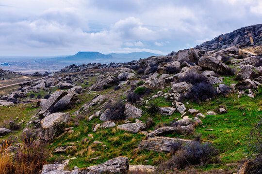 Gobustan National Park Rocky Landscape With Boulders