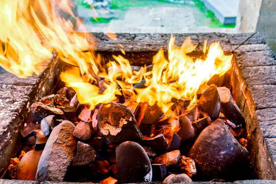 Ateshgah Fire Temple Central Altar With Natural Gas Flame