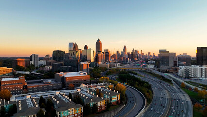 Amazing Drone photo of Atlanta's cityscape and highways during golden hour. Dramatic sky and aerial view © Kurtis Toliver 