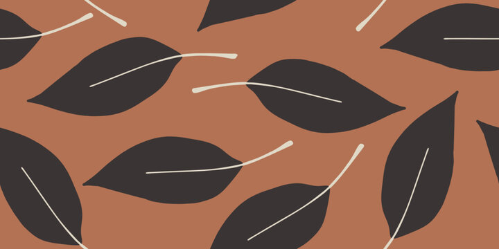 Hand-Drawn Leaf Pattern Brown Background