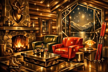 Obraz premium Cozy cabin with winter ambiance.