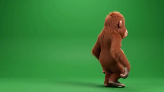Orangutan cartoon style character walking isolated against a solid green background for simple motion design projects