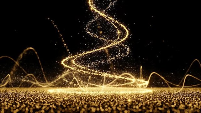 Golden Sparkles Spiral Rising Over Dotted Field