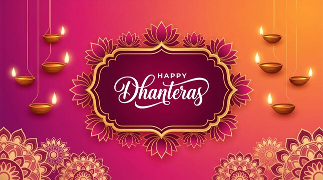 Wide Dhanteras header. Pink-to-orange gradient with ornate label.