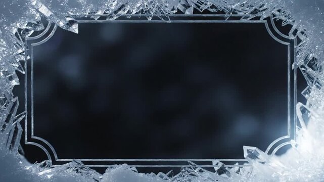 Frost Ice Crystals Border Frame Overlay Expanding over Dark Background for Cold Winter Concept