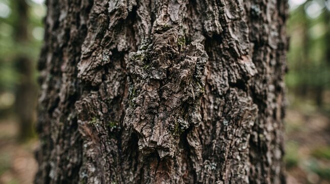 Close-up of Rough Tree Bark Texture with Burl in Forest