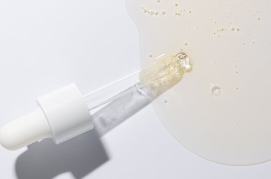 Liquid cosmetic product for the skin or medicine in a pipette.