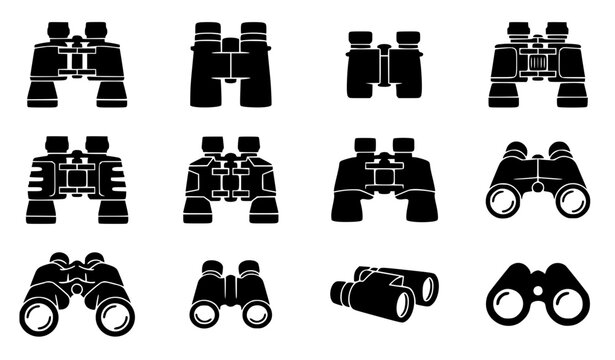 Binoculars Flat Silhouette Vector Bundle for Observation and Navigation