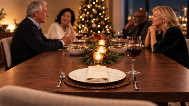 Empty Place Setting at Christmas Dinner Symbolizing a Missing Loved One