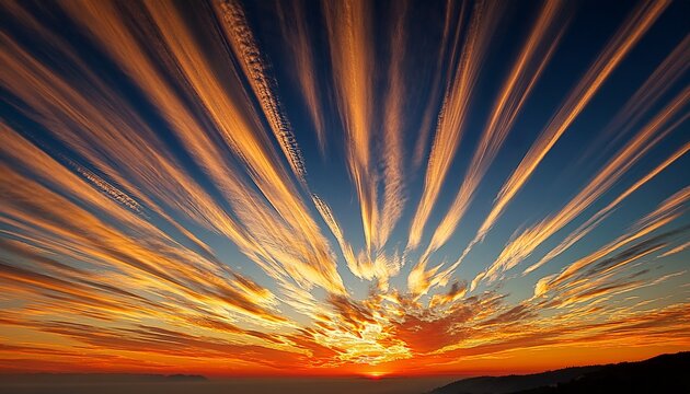 Orange And Gold Streaking Clouds At Sunset Sky