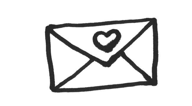 Hand Drawn Envelope with Heart Doodle Line Art Love Letter Illustration