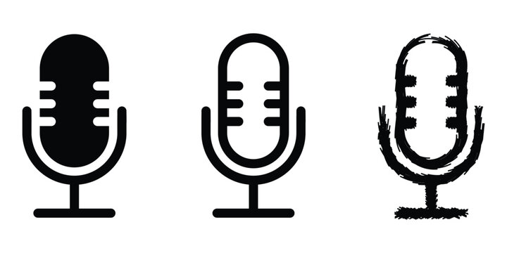 Microphone Icons Set. Containing Mic in Solid style, Outline, and Hand-Drawn Styles for Audio, Recording, and Voice symbol Vector stock illustration