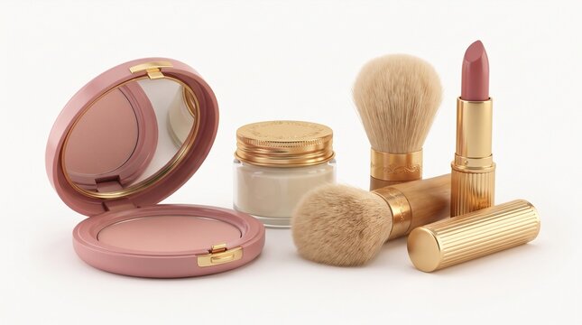 Luxury makeup collection with gold accents, elegant pink cosmetics set on white background, professional beauty products for skincare and vanity