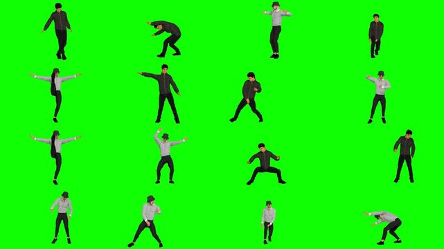 24 different poses of young men dancing on a green screen. Stock footage for video editors, choreographers, dancers. Vibrant, professional and ready for commercial projects.
