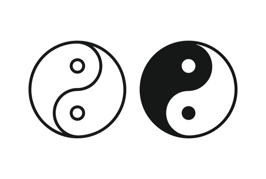 Yin and yang symbol icon set in solid black and outline styles with balance icon harmony sign eastern philosophy spiritual icon balance design balanced energy