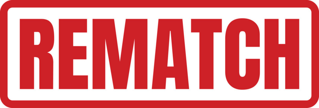 Bold red rectangular stamp graphic with the word Rematch in a clear modern sans serif font