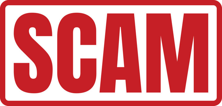 Bold red rubber stamp design with the warning word scam for security and fraud prevention