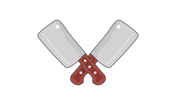 Crossed Meat Cleavers Butcher Knives Vector, Kitchen Chopping Axe Tools Illustration, Crossed Butcher Meat Cleaver Knives Icon Vector, Steakhouse and Butchery Logo Element Illustration