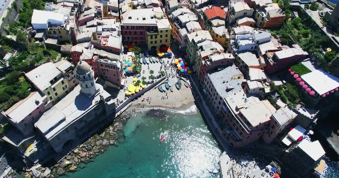 Stunning aerial view of Vernazza in Cinque Terre, Italy during summer