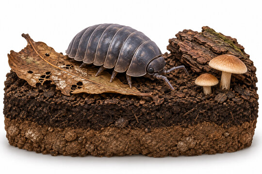 Pill Bug Leaf Litter Decomposition Diorama With Bark Fungi and Soil