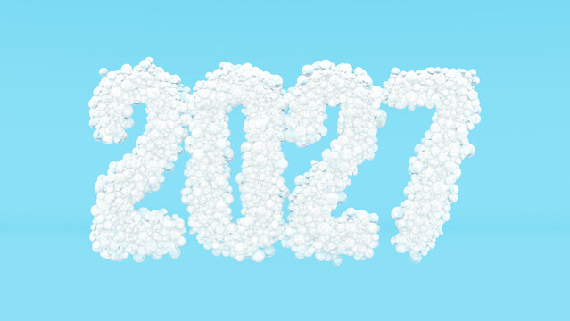 3D White Bubble 2027 Typography on Light Blue Background 3D Render