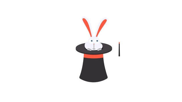 magic rabbit comes out the hat animation with transparent background for element design