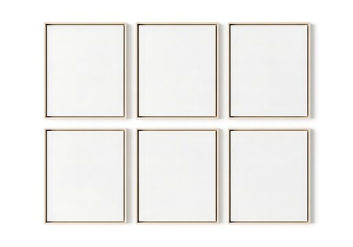 Six empty square frames with thin black outlines arranged in a grid layout