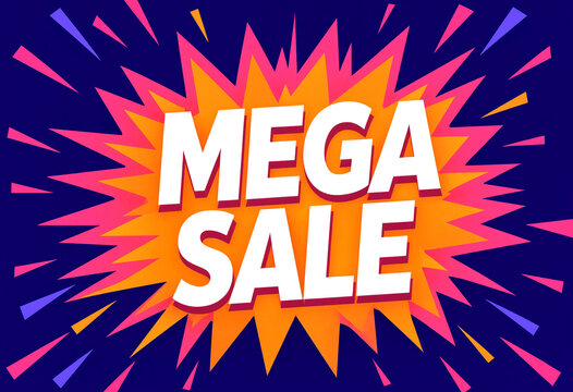 Bright and colorful mega sale explosion text design perfect for advertising promotions and discounts
