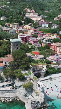 Aerial perspective of Monterosso al Mare in Cinque Terre, Italy