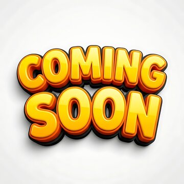 3d coming soon text effect, bold yellow and orange typography isolated on white background