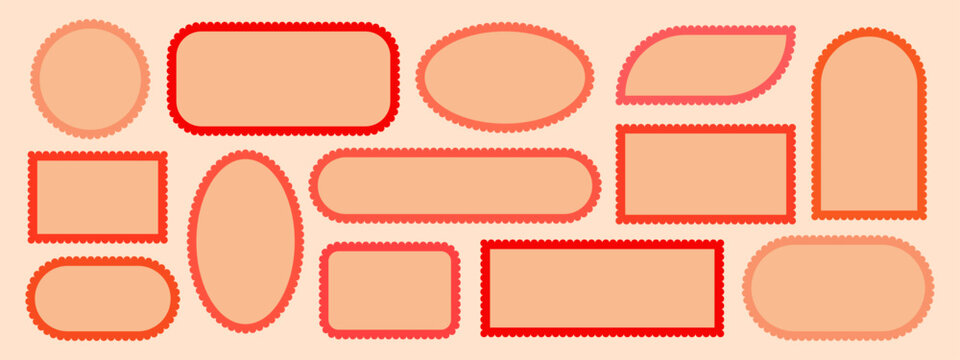 Collection of flat geometric text frames and label templates with decorative scalloped borders