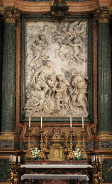 Sant'Agnese in Agone Church Main Altar with Sculpted Marble Altar Piece in Rome, Italy