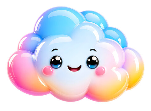 Adorable 3d kawaii cloud character with a smiling face colorful design isolated on transparent background
