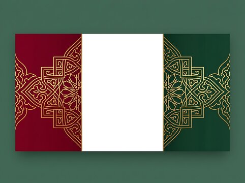 Luxury arabic style invitation card template with golden geometric pattern and decorative border