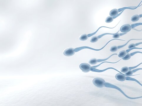 Microscopic view of many sperm cells swimming towards an egg concept
