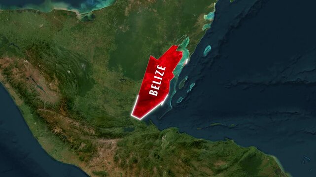Belize map highlighted in red with animated flag-raising video footage