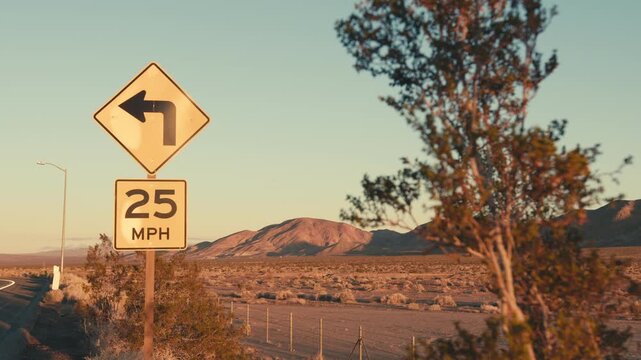 Road sign with speed limit in the california desert