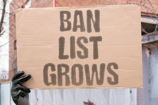 "Ban list grows" Regulatory restrictions expand on imported goods. REGULATION. RESTRICTION. POLICY. IMPORT. BAN.