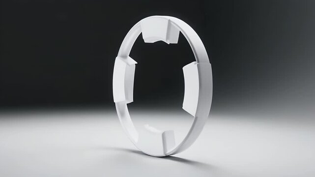 Abstract White Circular Object with Geometric Cutouts on a Gradient Background.