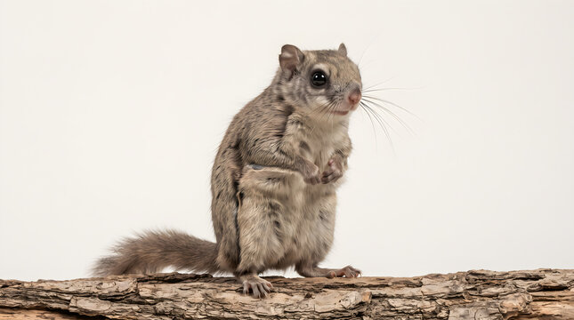 Flying squirrel standing on tree bark in sepia tones for vintage nature photography and wildlife observation themes.